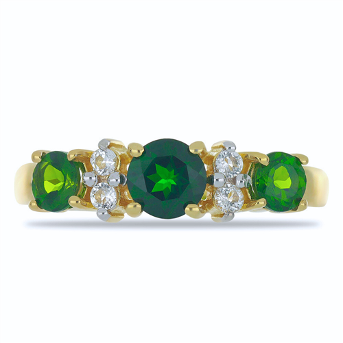 BUY 925 SILVER NATURAL CHROME DIOPSIDE WITH WHITE ZIRCON GEMSTONE RING 
